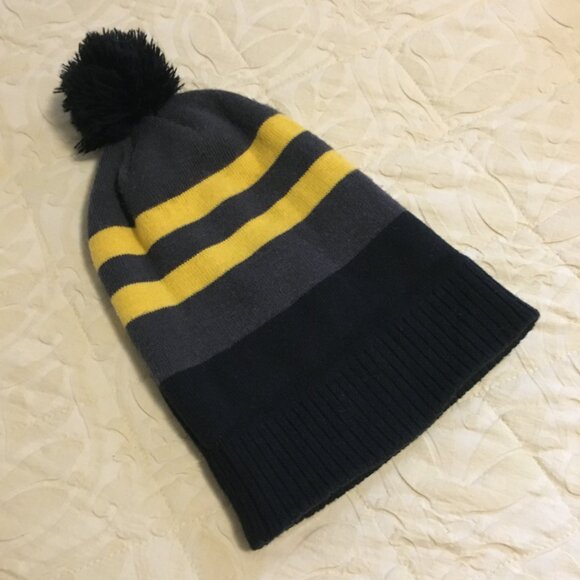 Y2K Streetwear Pink Dolphin Yellow Striped Pom Beanie - Picture 3 of 8